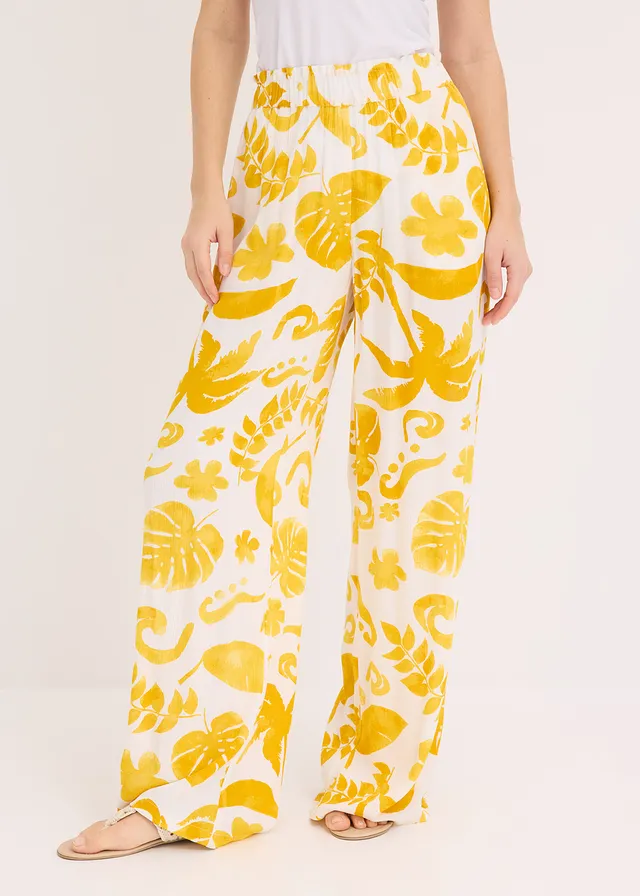 Wijde broek van gestructureerde viscose • wit/lemoncurry • product-page.page-title-suffix
