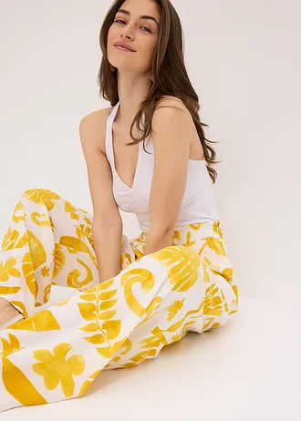 Wijde broek van gestructureerde viscose • wit-lemoncurry • bonprix online shop