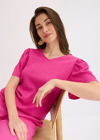 T-shirt en crêpe texturé • fuchsia • Boutique bonprix