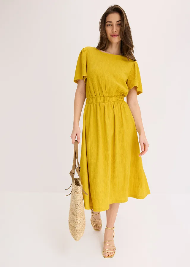Uitlopende jersey jurk, Kleur: lemoncurry