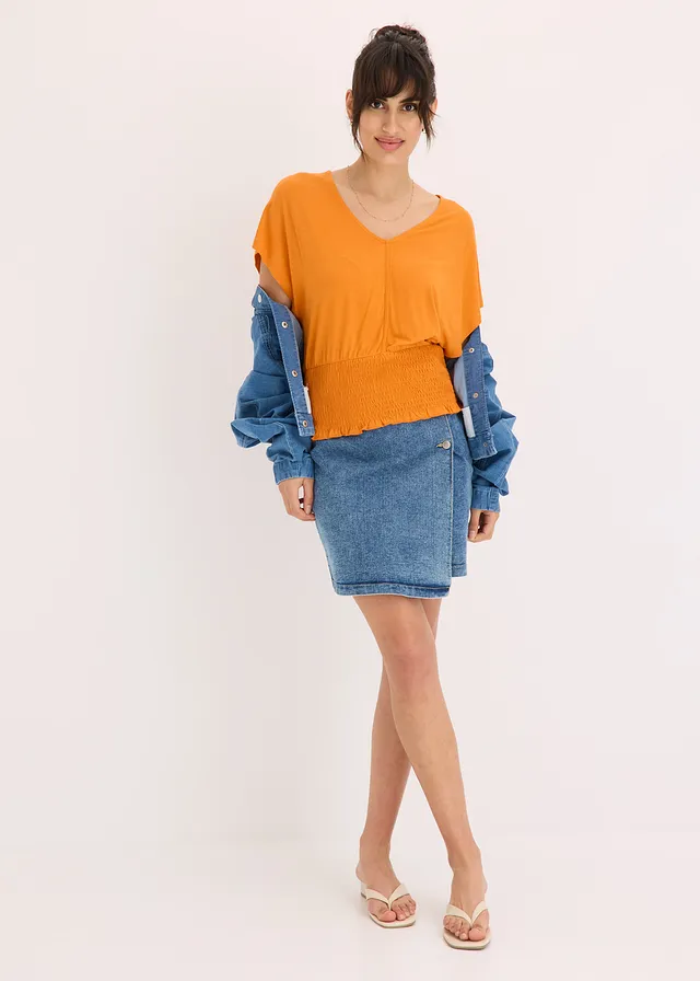 Shirt met gesmokte zoom pompoenoranje