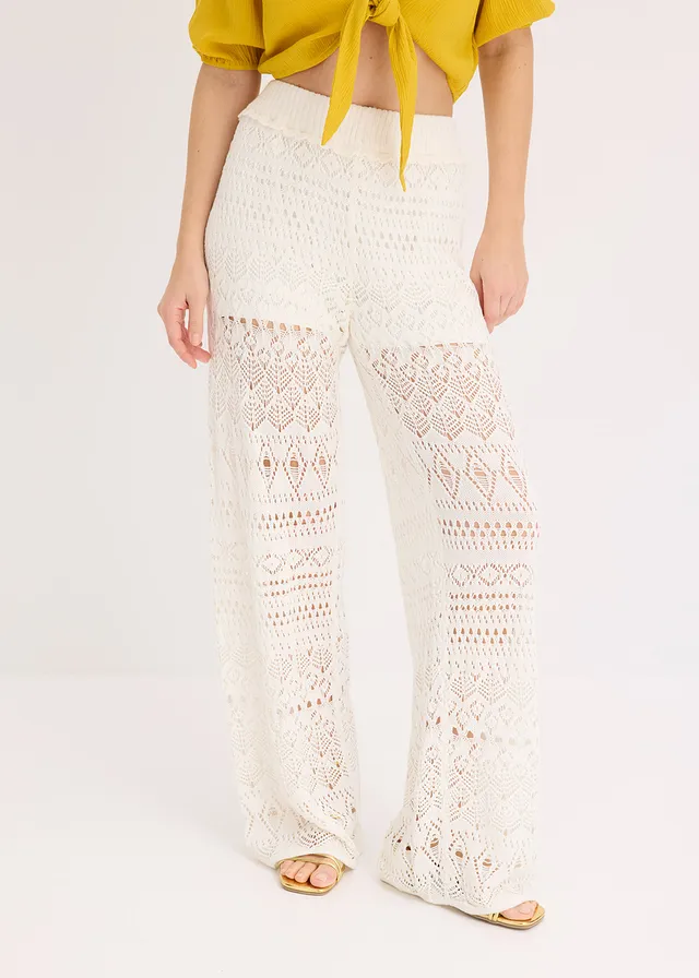 Pantalon en maille ajourée à taille élastiquée • écru • product-page.page-title-suffix