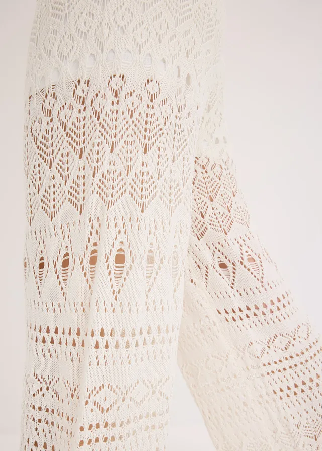 Pantalon en maille ajourée à taille élastiquée • écru • product-page.page-title-suffix