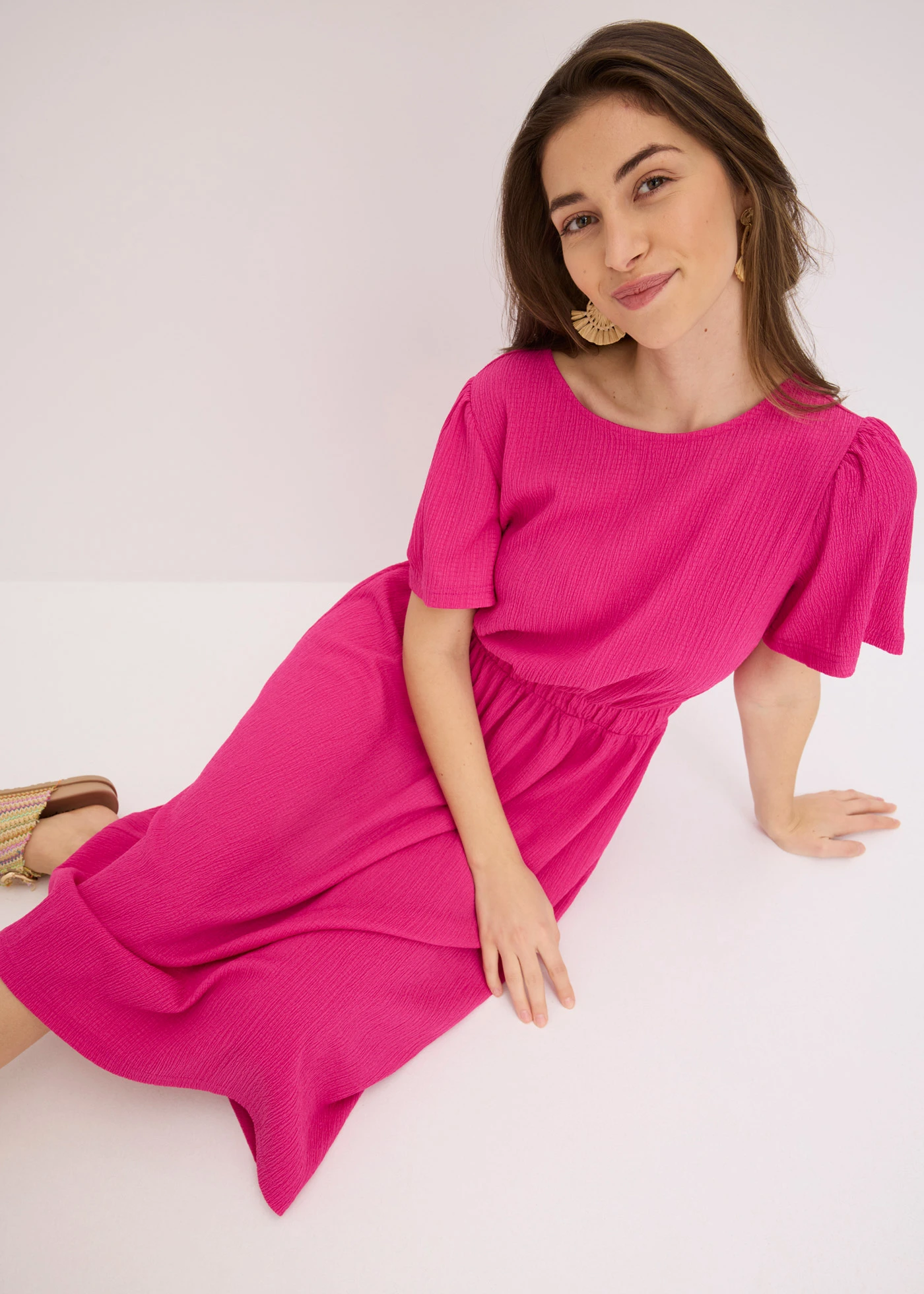 Rochie din jerse evazată • roz-fucsia • magazin bonprix