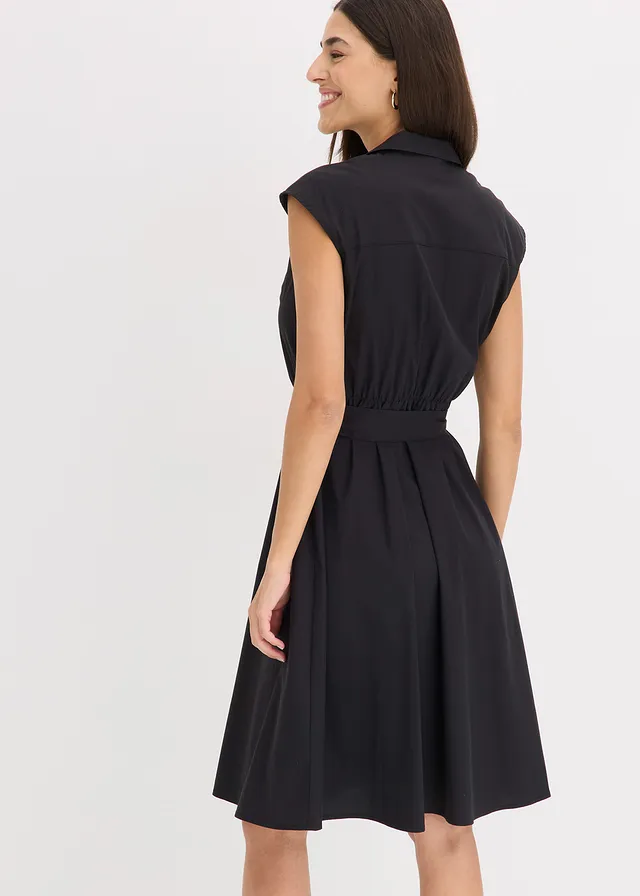 Robe-chemise avec ceinture à nouer, Couleur: noir