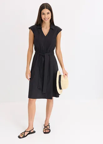 Halenkové šaty se zavazovacím páskem • černá • bonprix obchod