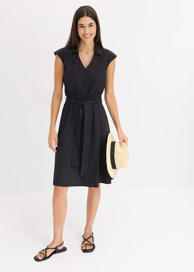 Robe-chemise avec ceinture à nouer, Couleur: noir