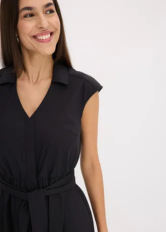 Halenkové šaty se zavazovacím páskem • černá • bonprix obchod