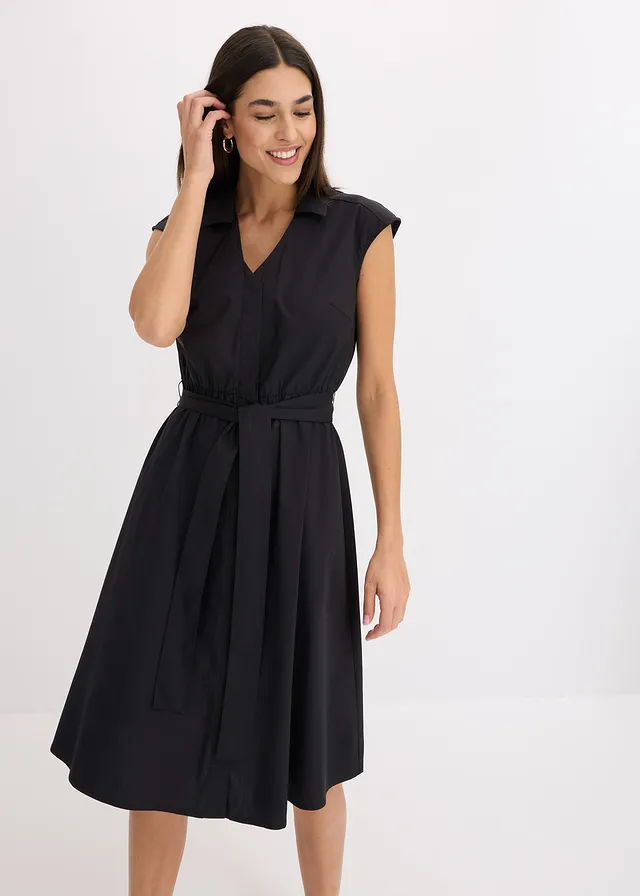 Robe-chemise avec ceinture à nouer, Couleur: noir