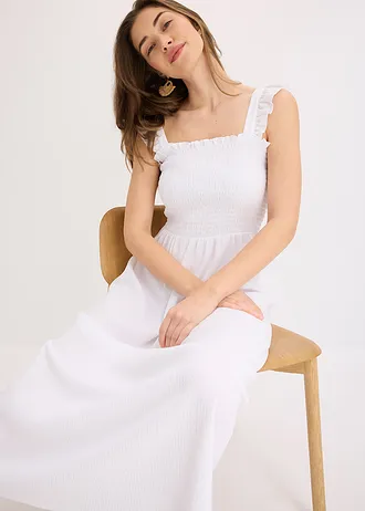 Žerzejové šaty s ozdobným žabičkováním • bílá • bonprix obchod