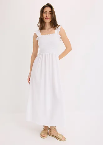 Žerzejové šaty s ozdobným žabičkováním, barva: bílá