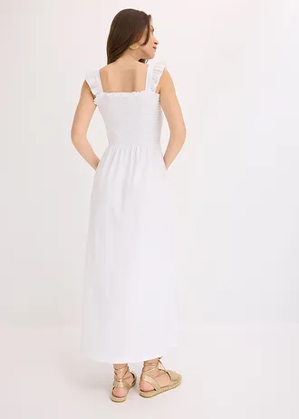 Jersey jurk, gesmokt, Kleur: wit