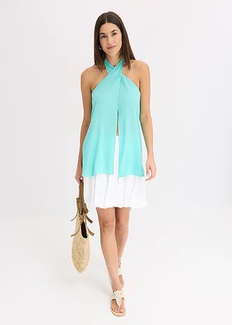 Blousetop met halternek van gestructureerde viscose • pacifisch groen • bonprix online shop