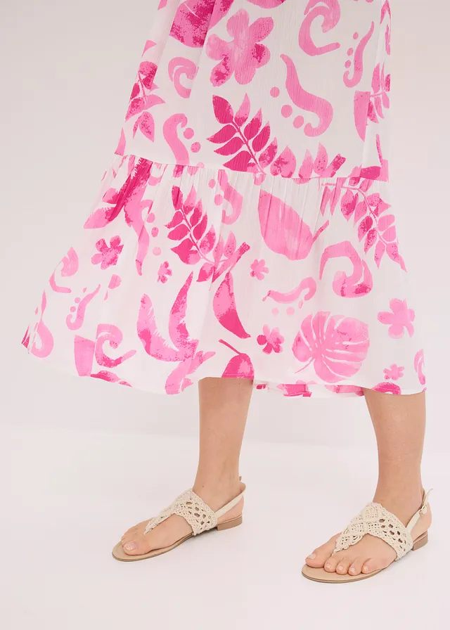 One shoulder jurk van gestructureerde viscose • wit-fuchsia gebloemd • product-page.page-title-suffix