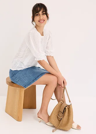 Shirt met broderie anglaise en volants • wit • bonprix online shop