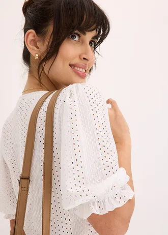 Shirt met broderie anglaise en volants • wit • bonprix online shop