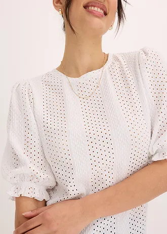 Shirt met broderie anglaise en volants • wit • bonprix online shop