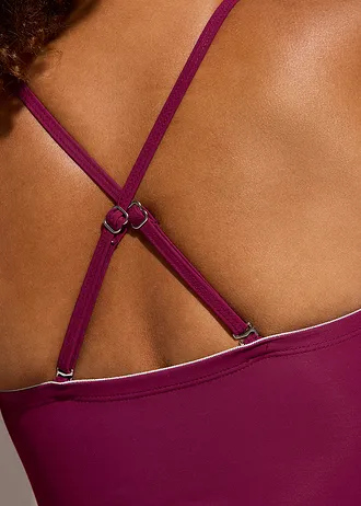 Maillot 1 pièce sculptant style croisé, maintien léger • prune • Boutique bonprix