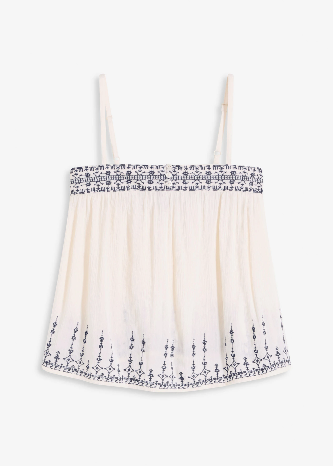 Top tip bluză cu broderie • bej natur/bleumarin cu imprimeu • magazin bonprix