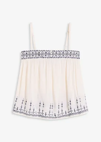 Top tip bluză cu broderie • bej natur/bleumarin cu imprimeu • magazin bonprix