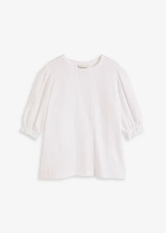Shirt met broderie anglaise en volants • wit • bonprix online shop
