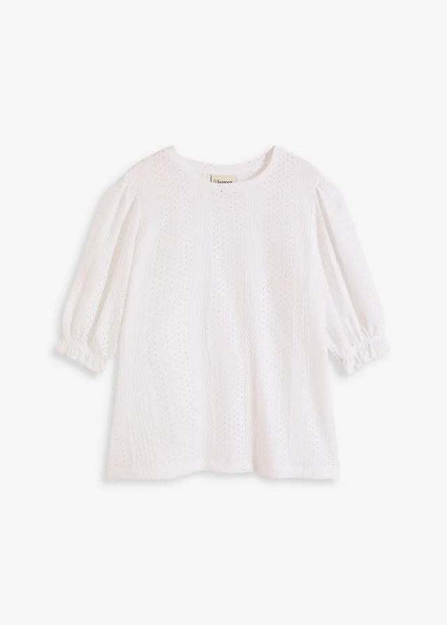Shirt met broderie anglaise en volants • wit • bonprix online shop