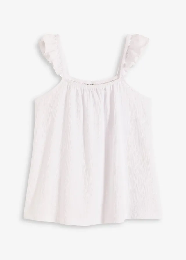 Top din jerse creponat, cu volane la bretele