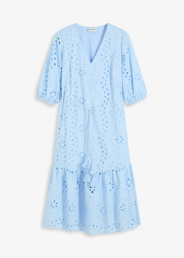 Midi jurk met broderie anglaise
