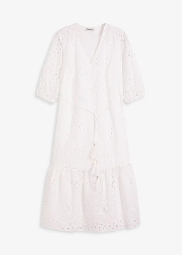 Midi jurk met broderie anglaise
