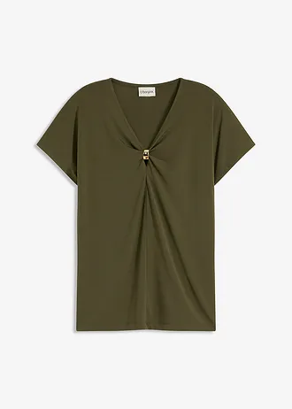 T-shirt z ozdobnym kółeczkiem • ciemny oliwkowy • sklep bonprix