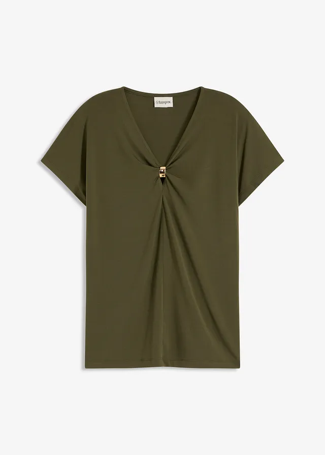 T-shirt z ozdobnym kółeczkiem • ciemny oliwkowy • sklep bonprix