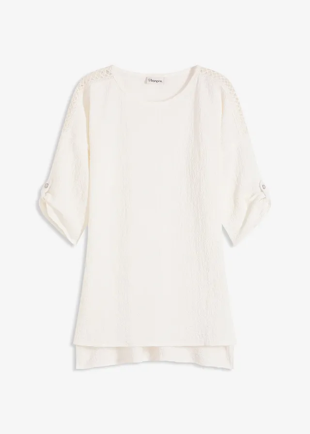 Tunică din material structurat cu inserție decorativă din dantelă