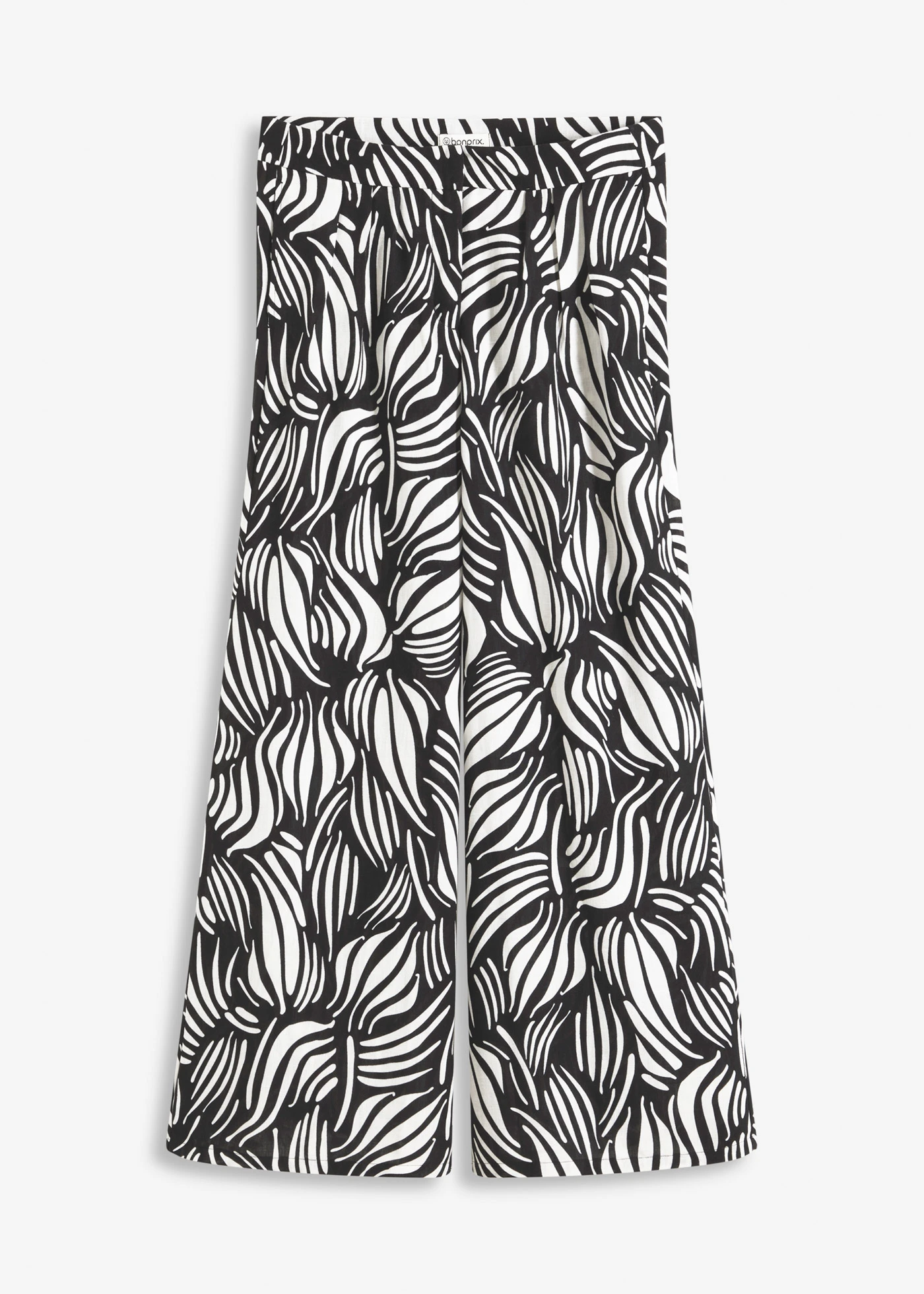 Palazzo kalhoty s pohodlnou pasovkou • černo-přírodní bílá s potiskem • bonprix obchod