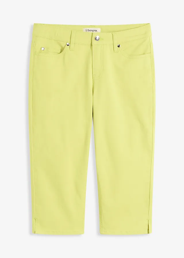 Pantalon corsaire à taille élastiquée, Couleur: jaune citron