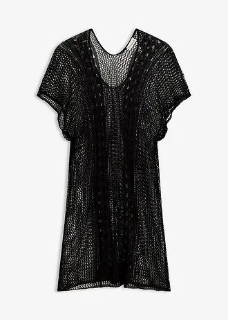Plážové šaty s háčkovaným vzhledem, ze splývavé viskózy, barva: černá