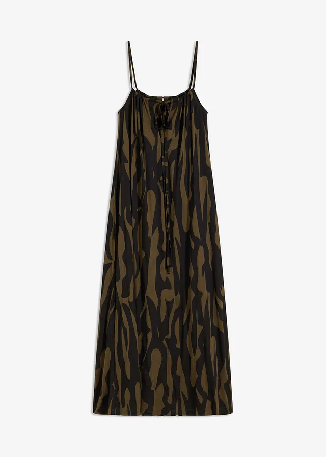 Strandjurk van viscose, Kleur: zwart-kaki