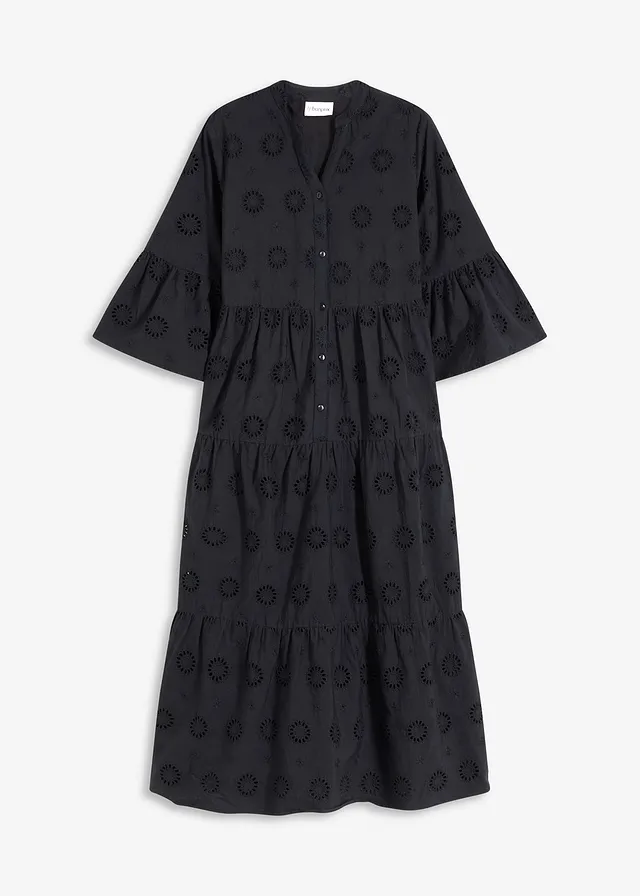 Midi jurk van katoen met broderie anglaise • zwart • bonprix online shop