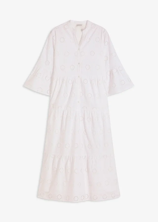 Midi jurk van katoen met broderie anglaise • wit • bonprix online shop