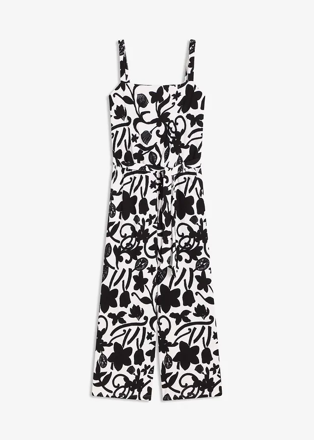 Combinaison imprimée en jersey texturé • écru/noir floral • Boutique bonprix