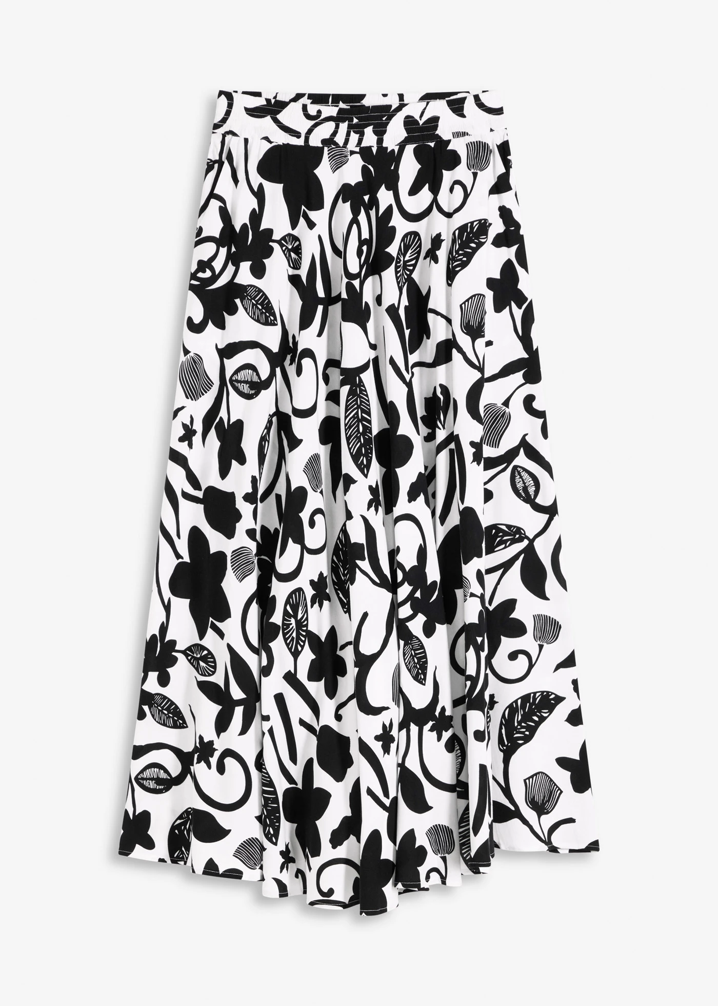 Jupe longue en viscose fluide • écru/noir floral • Boutique bonprix