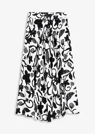 Jupe longue en viscose fluide • écru/noir floral • Boutique bonprix
