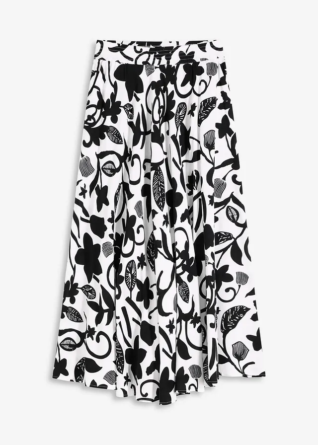 Jupe longue en viscose fluide • écru/noir floral • Boutique bonprix