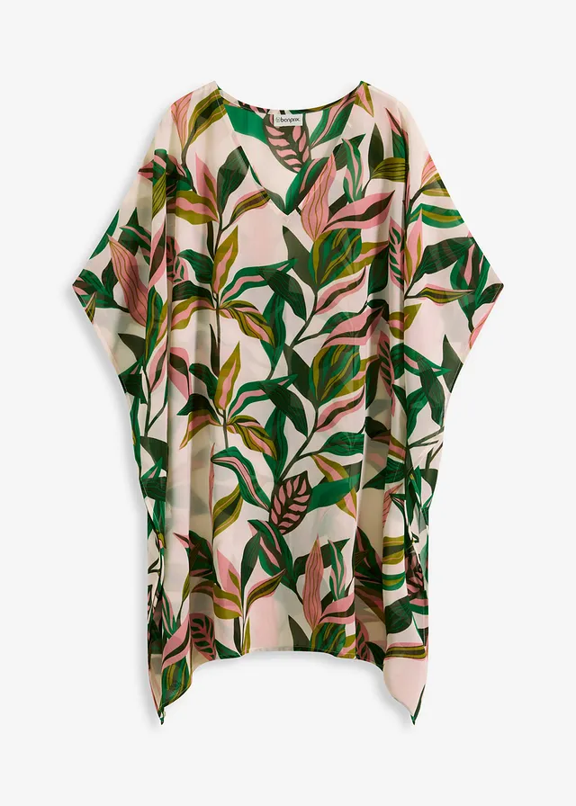Chiffon strandtuniek, Kleur: wit-groen-roze