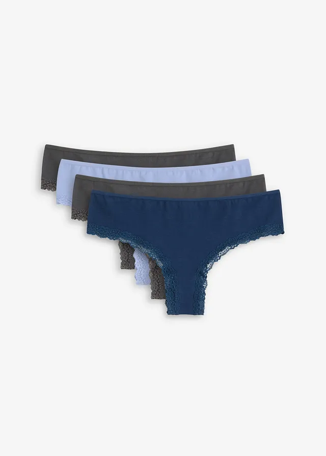 chilot Brazil (set/4 perechi) din bumbac organic ripsat și dantelă