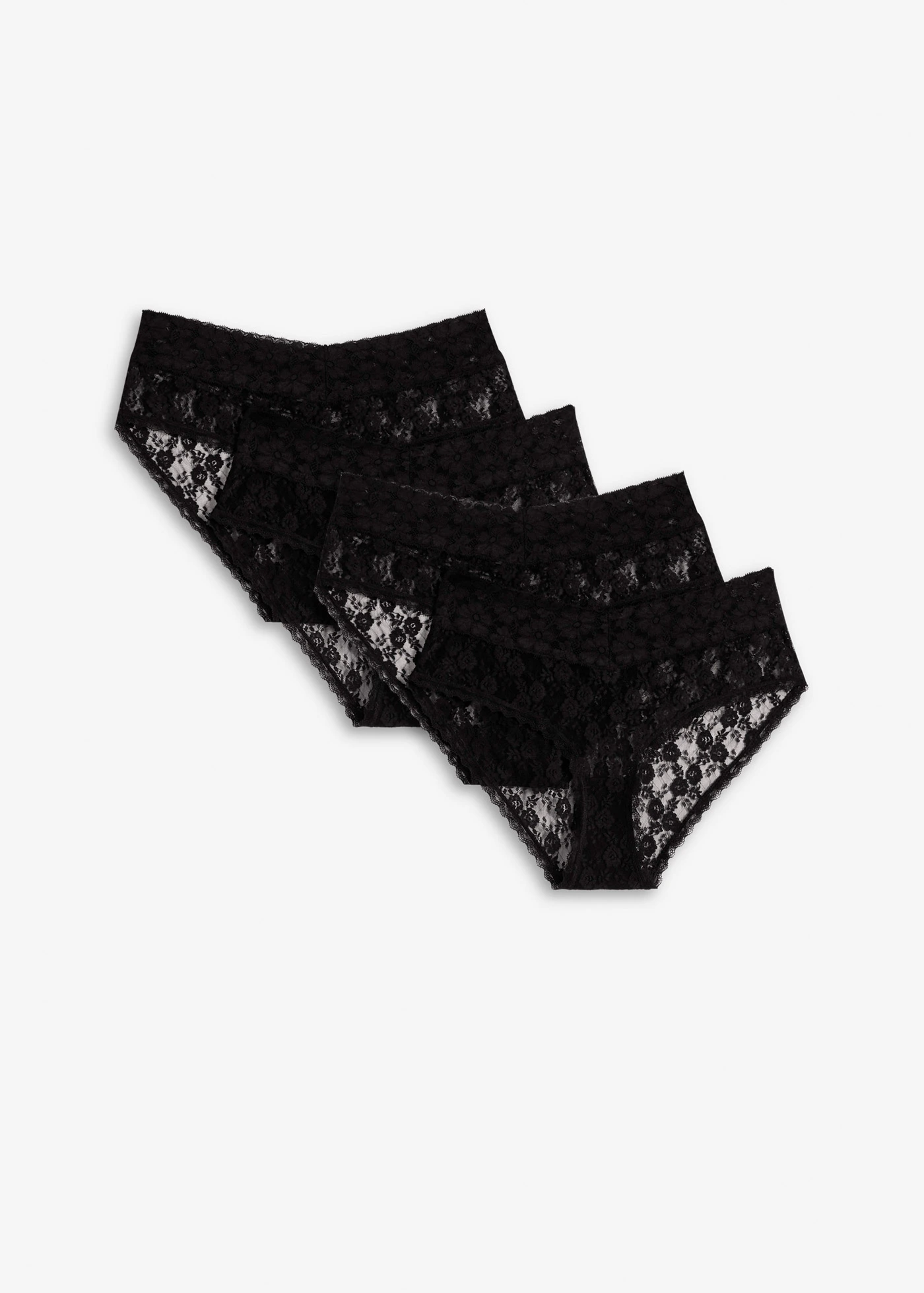 High Waist csipkés női alsó ráncolással (4 db-os csomag) • fekete • bonprix áruház