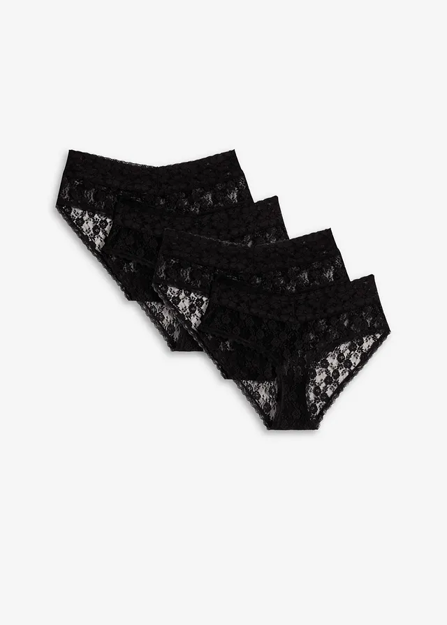 Lot de 4 slips taille haute en dentelle avec fronces