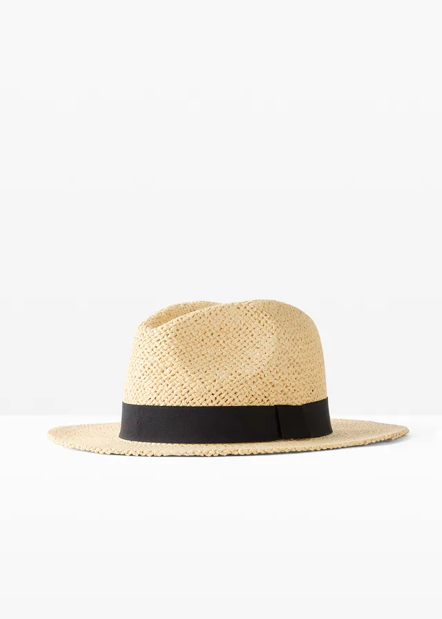 Chapeau de soleil avec ruban contrastant, Couleur: naturel/noir