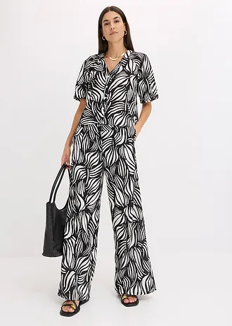 Palazzo kalhoty s pohodlnou pasovkou • černo-přírodní bílá s potiskem • bonprix obchod