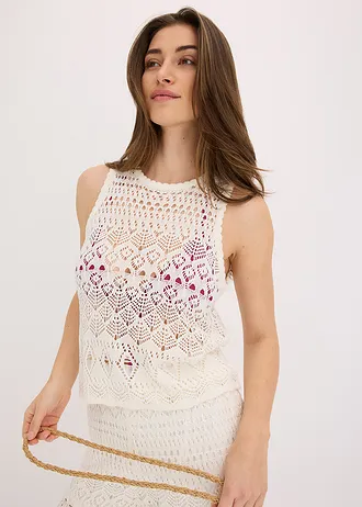 Pletený top s dírkovaným vzorem • přírodní bílá • bonprix obchod