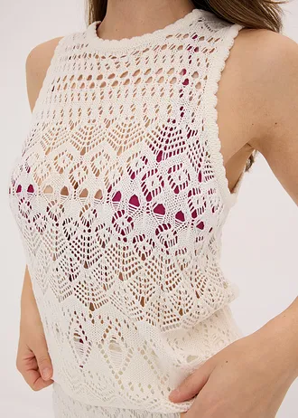 Pletený top s dírkovaným vzorem • přírodní bílá • bonprix obchod